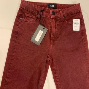 Paige high rise, low cut, maroon skinny jeans. NEW